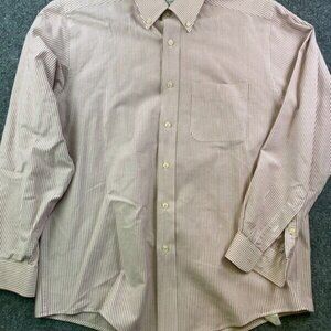 LL Bean Men's Size 15-34 Button Up Shirt Red White Striped Men's Long Sleeve